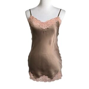 Gold Hawk Womens 100% Silk Floral Lace Tunic Top Cami Sz Small Brown Pink NEW